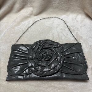Lulu Townsend Metallic Black Clutch with Rosette